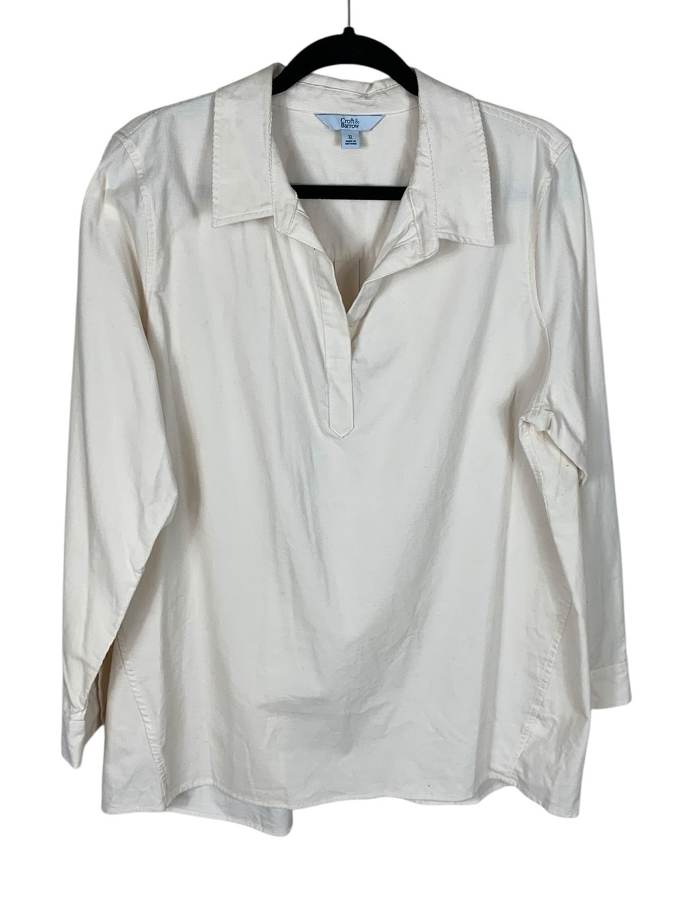 Women's Croft & Barrow Cream Fine Wale Corduroy Long Sleeve Popover Top Size XL